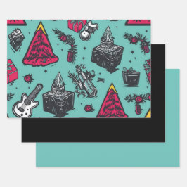 3pc. Rockin's Skull Wrapping Paper Geschenkpapier Set