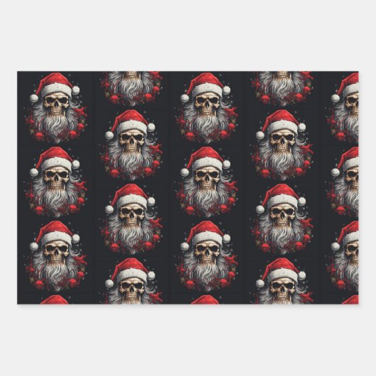 3pc. Santa Skull Wrapping Set Geschenkpapier Set (Vorderseite)