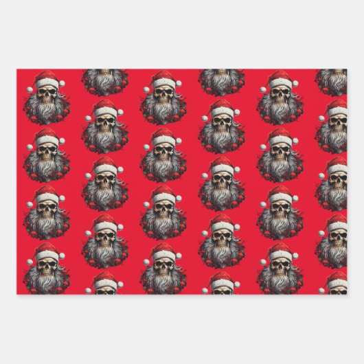 3pc Santa Skull Wrapping Sheets Geschenkpapier Set (Vorderseite)