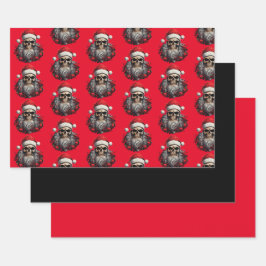 3pc Santa Skull Wrapping Sheets Geschenkpapier Set