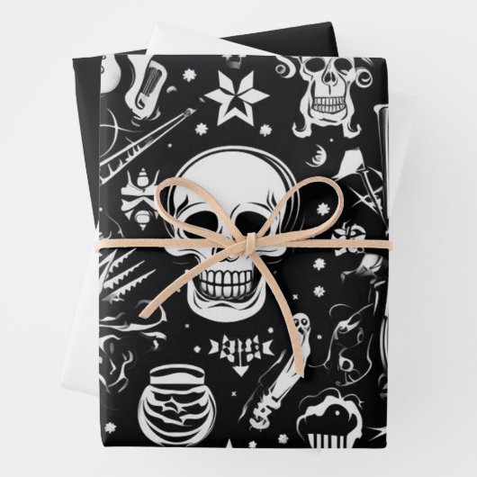 3pc. Schwarz-Weiß-Umhüllungspapier Geschenkpapier Set (Beispiel)