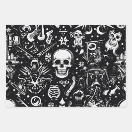 3pc. Schwarz-Weiß-Umhüllungspapier Geschenkpapier Set