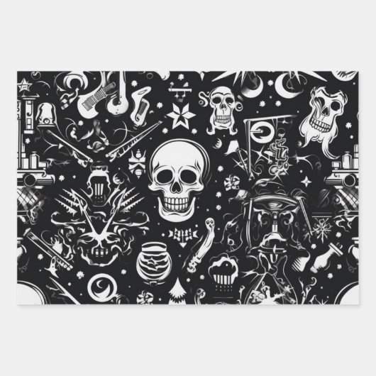 3pc. Schwarz-Weiß-Umhüllungspapier Geschenkpapier Set (Vorderseite)