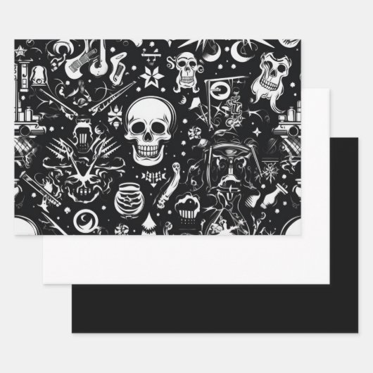 3pc. Schwarz-Weiß-Umhüllungspapier Geschenkpapier Set (Set)