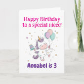 3rd, 4th, 5th, 6th Birthday Niece, Cute Unicorn  Karte (Vorderseite)
