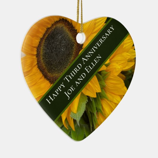 3rd Anniversary Editable Sunflower Keramik Ornament (Rechts)