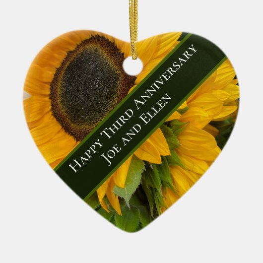 3rd Anniversary Editable Sunflower Keramik Ornament (Vorne)