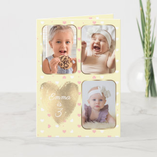 3rd Birthday 3 Picture Collage Yellow Pink White Karte