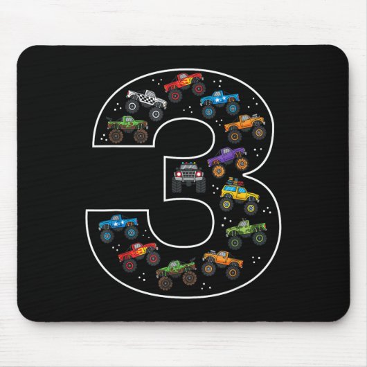 3rd Birthday 3 Year Old Car Boys Monster Truck Mousepad (Vorne)