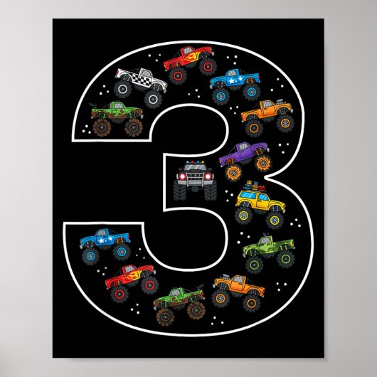 3rd Birthday 3 Year Old Car Boys Monster Truck  Poster (Vorne)