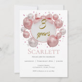 3rd birthday balloons and pink bows invitation einladung (Vorderseite)