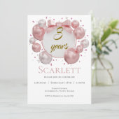 3rd birthday balloons and pink bows invitation einladung (Stehend Vorderseite)