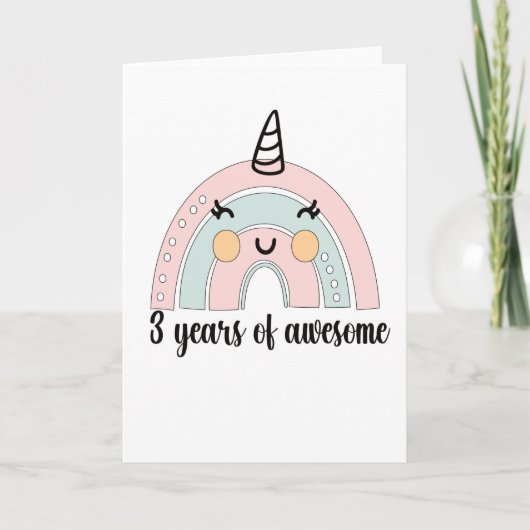3rd Birthday Boho Rainbow 3 Years Old Unicorn Karte (Vorderseite)