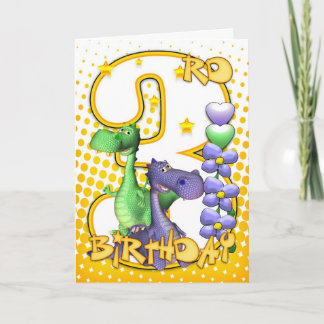 3rd Birthday Card - Cute Little Dragons Karte