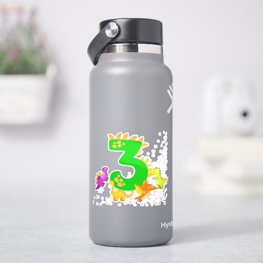 3rd Birthday. Dinosaur Design. My third birthday.  Aufkleber (HydroFlask)