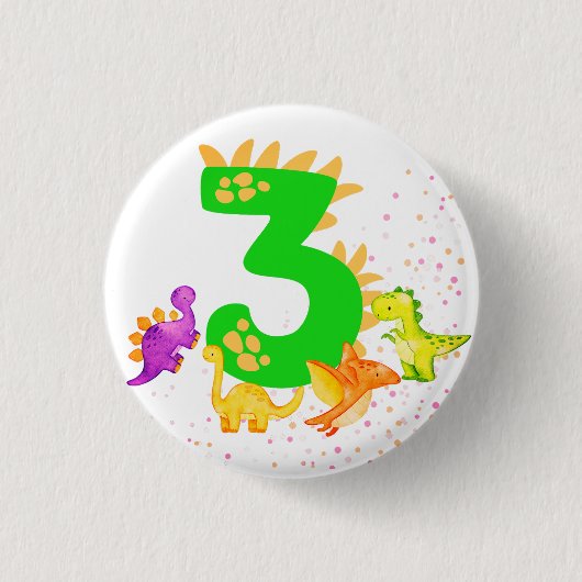 3rd Birthday. Dinosaur Design. My third birthday.  Button (Vorderseite)