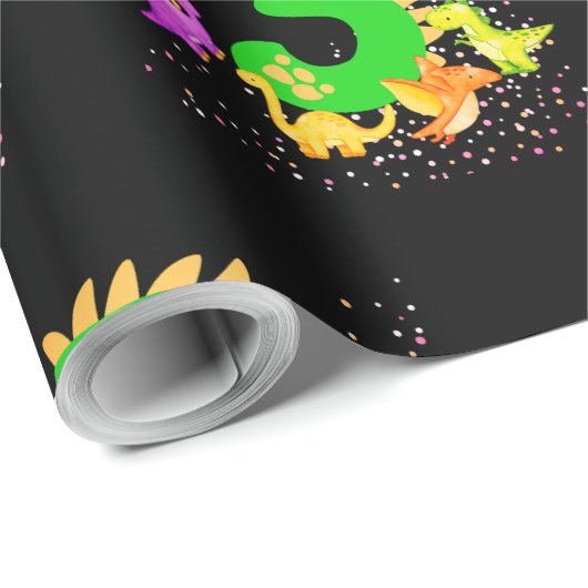 3rd Birthday. Dinosaur Design. My third birthday.  Geschenkpapier (Rolleneckpunkt)