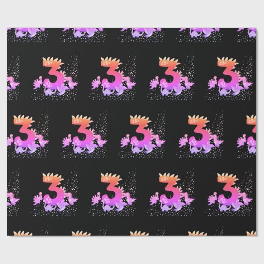 3rd Birthday. Dinosaur Design. My third birthday.  Geschenkpapier (Flach)