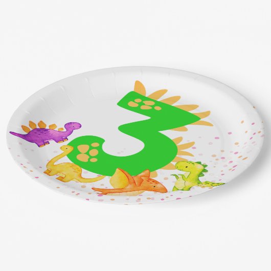 3rd Birthday. Dinosaur Design. My third birthday.  Pappteller (Schrägansicht)