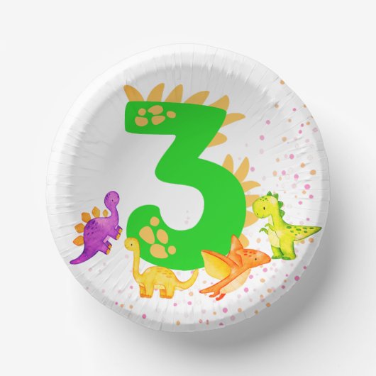 3rd Birthday. Dinosaur Design. My third birthday. Pappteller (Vorderseite)