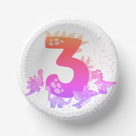 3rd Birthday. Dinosaur Design. My third birthday. Pappteller (Vorderseite)