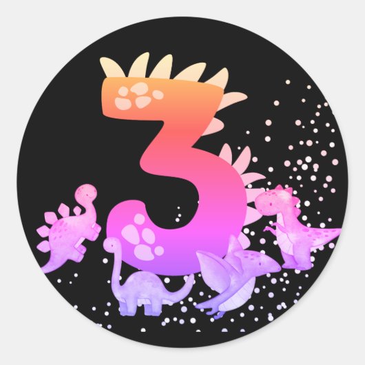 3rd Birthday. Dinosaur Design. My third birthday.  Runder Aufkleber (Vorderseite)