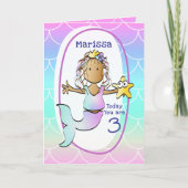 3rd Birthday Ethnic Mermaid Cartoon Adorable Cute  Karte (Vorderseite)