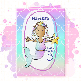3rd Birthday Ethnic Mermaid Cartoon Adorable Cute  Karte