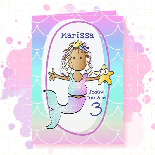 3rd Birthday Ethnic Mermaid Cartoon Adorable Cute  Karte