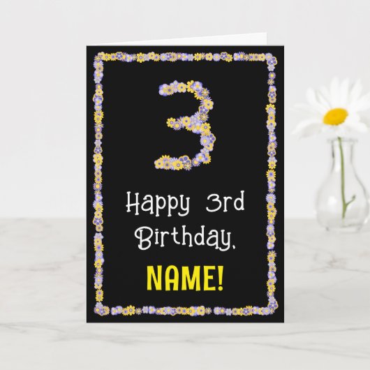 3rd Birthday: Floral Flowers Number, Custom Name Karte (Kleine Pflanze)