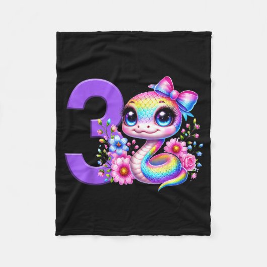 3rd Birthday Girl Snake Party Rainbow Coquette Bow Fleecedecke (Vorderseite)