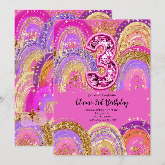 3rd Birthday Girls Invitation Einladung (Vorne/Hinten)