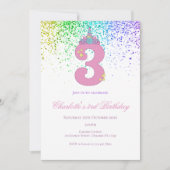 3rd birthday in pink and lilac birthday party einladung (Vorderseite)