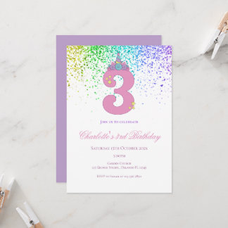 3rd birthday in pink and lilac birthday party einladung