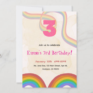 3rd Birthday Invitation Girl Editable Rainbow Einladung