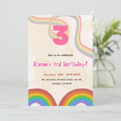 3rd Birthday Invitation Girl Editable Rainbow Einladung (Stehend Vorderseite)