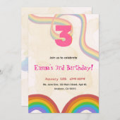 3rd Birthday Invitation Girl Editable Rainbow Einladung (Vorne/Hinten)