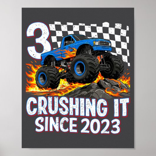 3rd Birthday Monster Truck 3 Year Old Boys Party B Poster (Vorne)