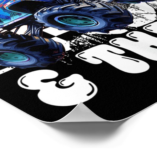 3rd Birthday Monster Truck Young Wild And Three 3 Poster (Ecke)