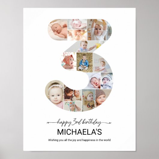 3rd Birthday Number 3 Photo Collage Custom Picture Poster (Vorne)
