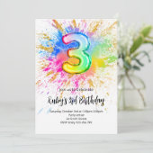 3rd Birthday Rainbow Paint Splash Invitation Einladung (Stehend Vorderseite)