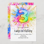 3rd Birthday Rainbow Paint Splash Invitation Einladung (Vorne/Hinten)