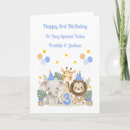 3rd Birthday Safari Animals Twin Boys Card Karte