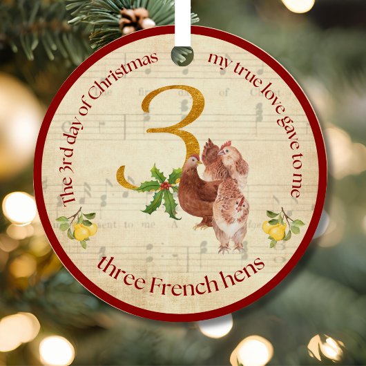3rd Day of Christmas Three French Hens Ornament
