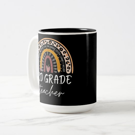 3rd grad teacher back to school leopard rainbow zweifarbige tasse (Vorderseite Links)
