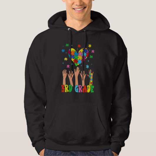 3rd Grade Heart Autism Awareness Back To School Hoodie (Vorderseite)
