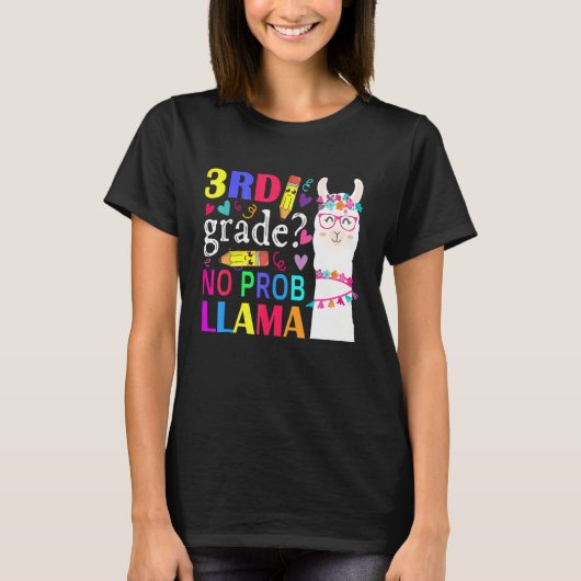 3rd Grade No Prob Llama Teacher Student Kids Back  T-Shirt (Vorderseite)