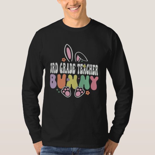 3rd Grade Teacher Bunny Easter Day Groovy Family M T-Shirt (Vorderseite)