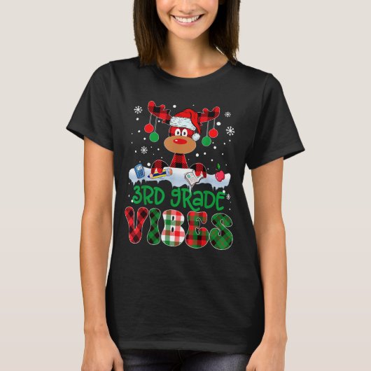 3rd Grade Vibes Teacher Buffalo Red Plaid Reindeer T-Shirt (Vorderseite)