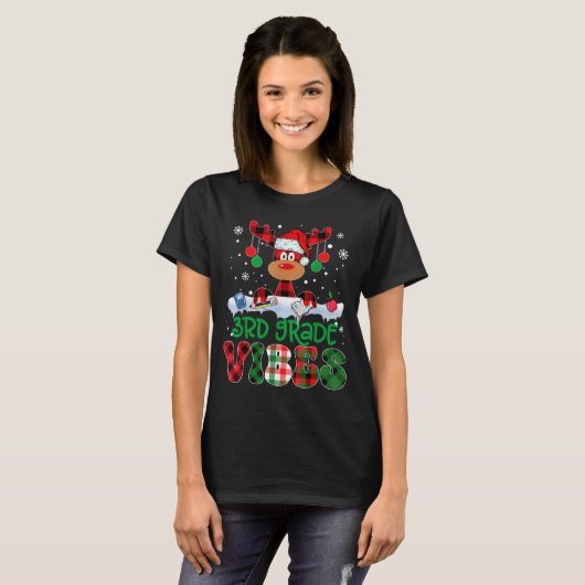 3rd Grade Vibes Teacher Buffalo Red Plaid Reindeer T-Shirt (Vorne ganz)